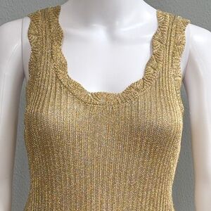 NWT LOFT Gold Ribbed Metallic Knit Tank Top – Size Medium